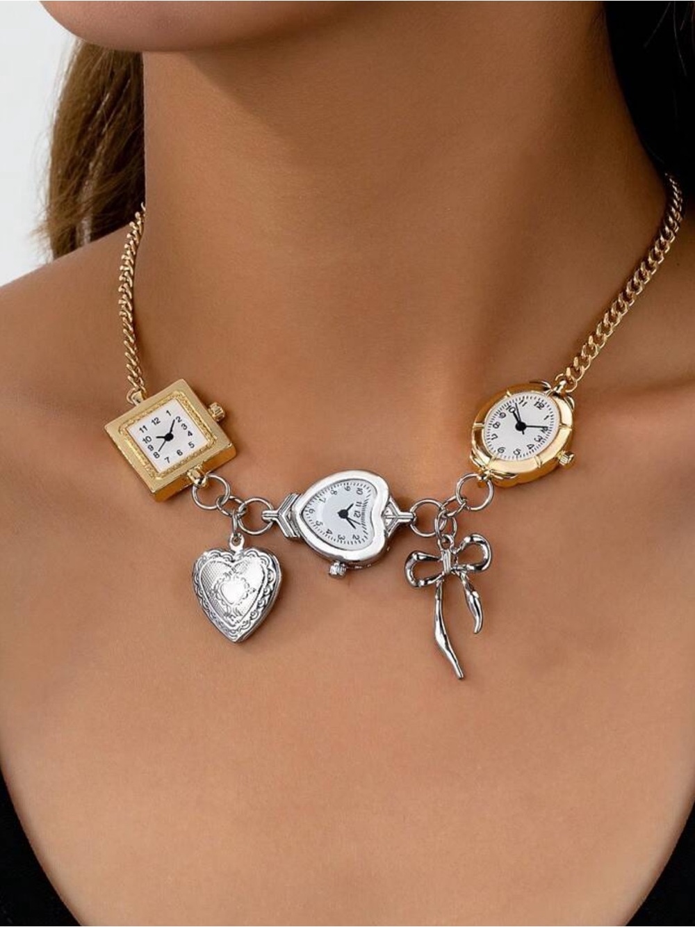 Kohl's Two-Tone Gold & Silver Charm Watch Necklace